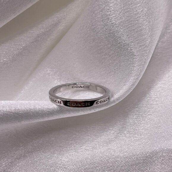 COACH Signature Silver Minimal Pave Engraved Logo Band Ring - Picture 5 of 11
